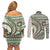 Hawaiian Hibiscus Tribal Vintage Motif Couples Matching Off Shoulder Short Dress and Long Sleeve Button Shirt Ver 7