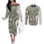 Hawaiian Hibiscus Tribal Vintage Motif Couples Matching Off The Shoulder Long Sleeve Dress and Long Sleeve Button Shirt Ver 7