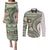 Hawaiian Hibiscus Tribal Vintage Motif Couples Matching Puletasi and Long Sleeve Button Shirt Ver 7