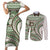 Hawaiian Hibiscus Tribal Vintage Motif Couples Matching Short Sleeve Bodycon Dress and Long Sleeve Button Shirt Ver 7