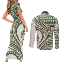Hawaiian Hibiscus Tribal Vintage Motif Couples Matching Short Sleeve Bodycon Dress and Long Sleeve Button Shirt Ver 7 LT9 - Polynesian Pride