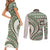 Hawaiian Hibiscus Tribal Vintage Motif Couples Matching Short Sleeve Bodycon Dress and Long Sleeve Button Shirt Ver 7
