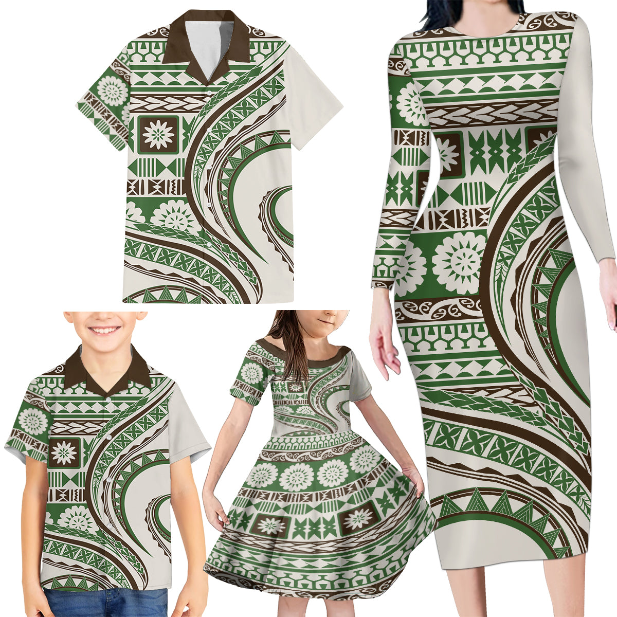 Hawaiian Hibiscus Tribal Vintage Motif Family Matching Long Sleeve Bodycon Dress and Hawaiian Shirt Ver 7 LT9 - Polynesian Pride