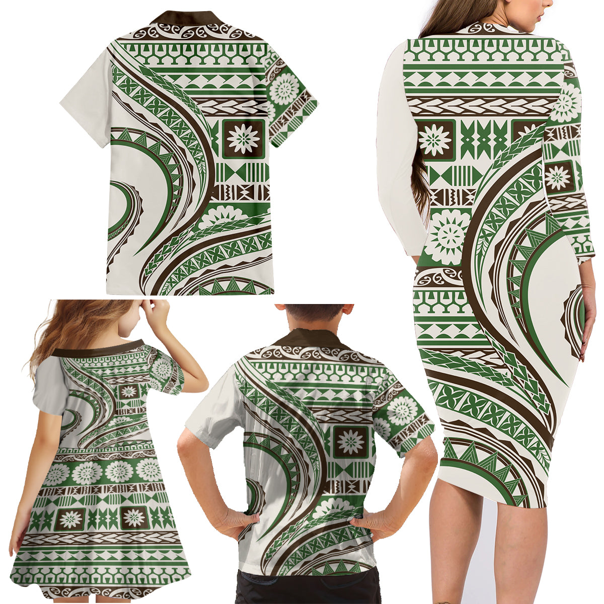 Hawaiian Hibiscus Tribal Vintage Motif Family Matching Long Sleeve Bodycon Dress and Hawaiian Shirt Ver 7 LT9 - Polynesian Pride