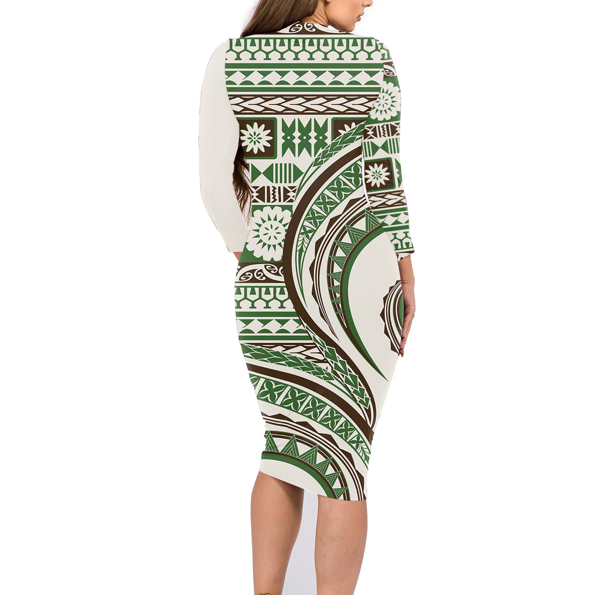 Hawaiian Hibiscus Tribal Vintage Motif Family Matching Long Sleeve Bodycon Dress and Hawaiian Shirt Ver 7 LT9 - Polynesian Pride