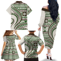 Hawaiian Hibiscus Tribal Vintage Motif Family Matching Off The Shoulder Long Sleeve Dress and Hawaiian Shirt Ver 7 LT9 - Polynesian Pride