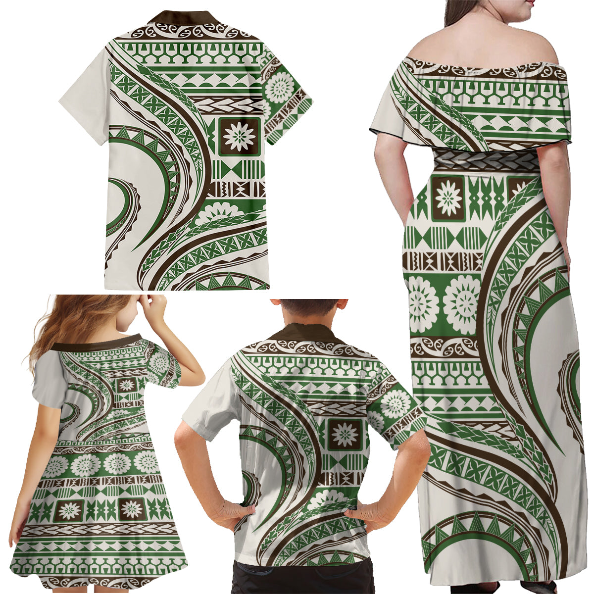Hawaiian Hibiscus Tribal Vintage Motif Family Matching Off Shoulder Maxi Dress and Hawaiian Shirt Ver 7 LT9 - Polynesian Pride