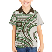 Hawaiian Hibiscus Tribal Vintage Motif Family Matching Off Shoulder Maxi Dress and Hawaiian Shirt Ver 7 LT9 Son's Shirt Green - Polynesian Pride
