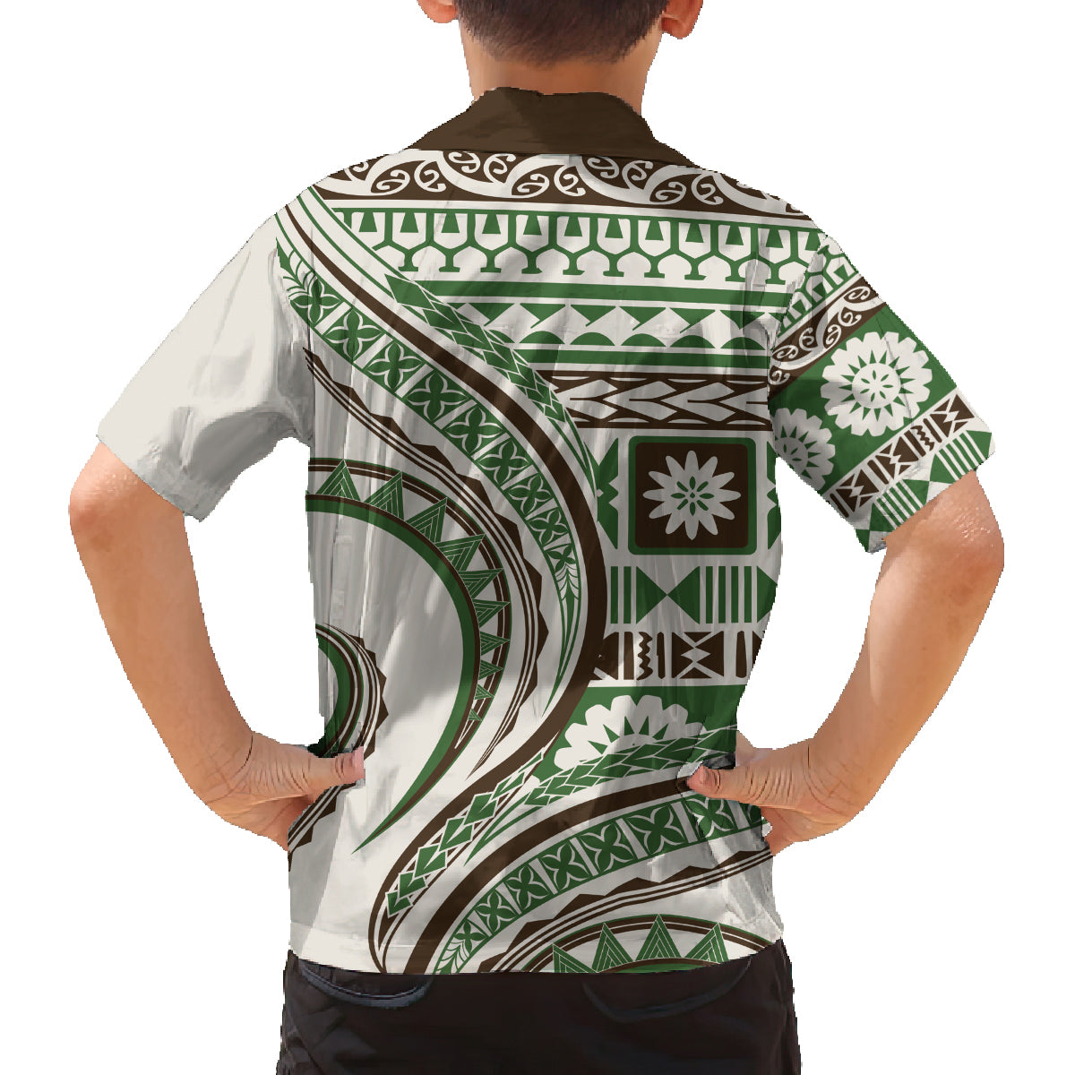 Hawaiian Hibiscus Tribal Vintage Motif Family Matching Off Shoulder Short Dress and Hawaiian Shirt Ver 7 LT9 - Polynesian Pride