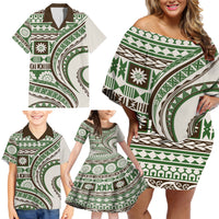 Hawaiian Hibiscus Tribal Vintage Motif Family Matching Off Shoulder Short Dress and Hawaiian Shirt Ver 7 LT9 - Polynesian Pride