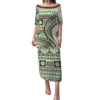 Hawaiian Hibiscus Tribal Vintage Motif Family Matching Puletasi and Hawaiian Shirt Ver 7 LT9 Mom's Dress Green - Polynesian Pride
