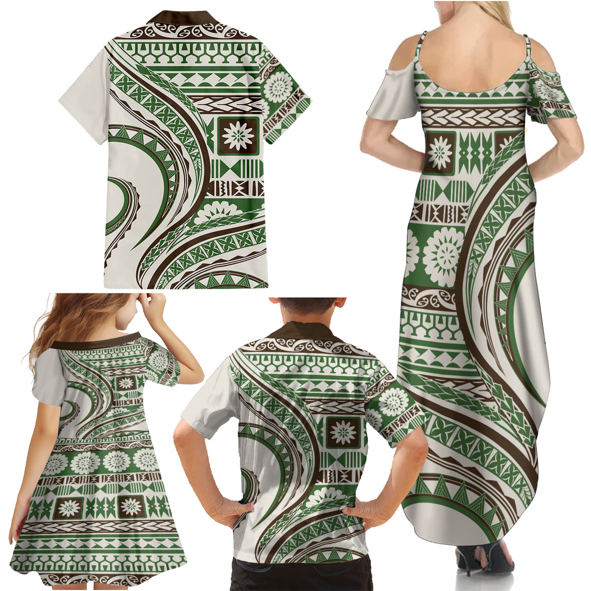 Hawaiian Hibiscus Tribal Vintage Motif Family Matching Summer Maxi Dress and Hawaiian Shirt Ver 7 LT9 - Polynesian Pride