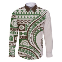 Hawaiian Hibiscus Tribal Vintage Motif Family Matching Tank Maxi Dress and Hawaiian Shirt Ver 7 LT9 Dad's Shirt - Long Sleeve Green - Polynesian Pride