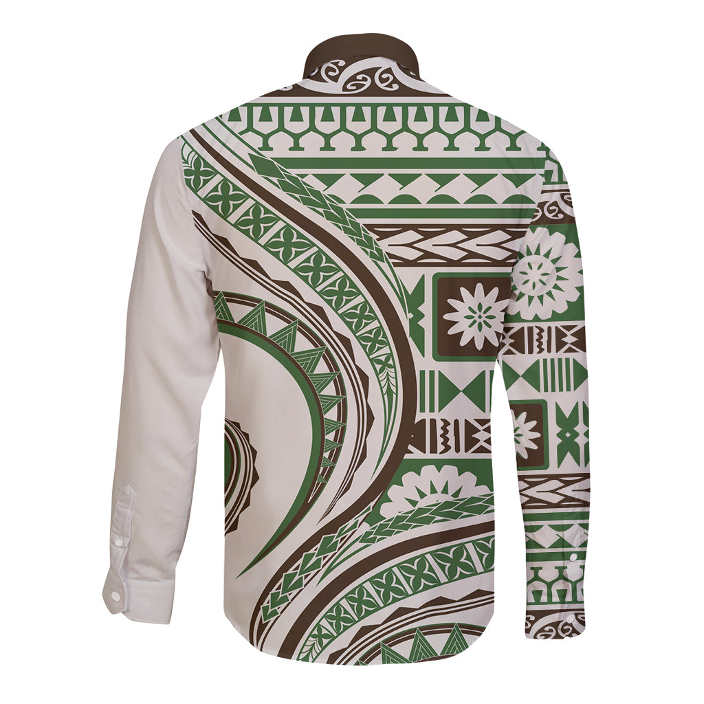 Hawaiian Hibiscus Tribal Vintage Motif Long Sleeve Button Shirt Ver 7 LT9 - Polynesian Pride