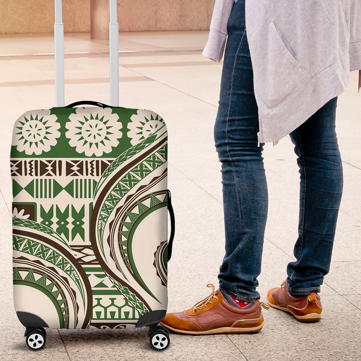 Hawaiian Hibiscus Tribal Vintage Motif Luggage Cover Ver 7 LT9 Green - Polynesian Pride