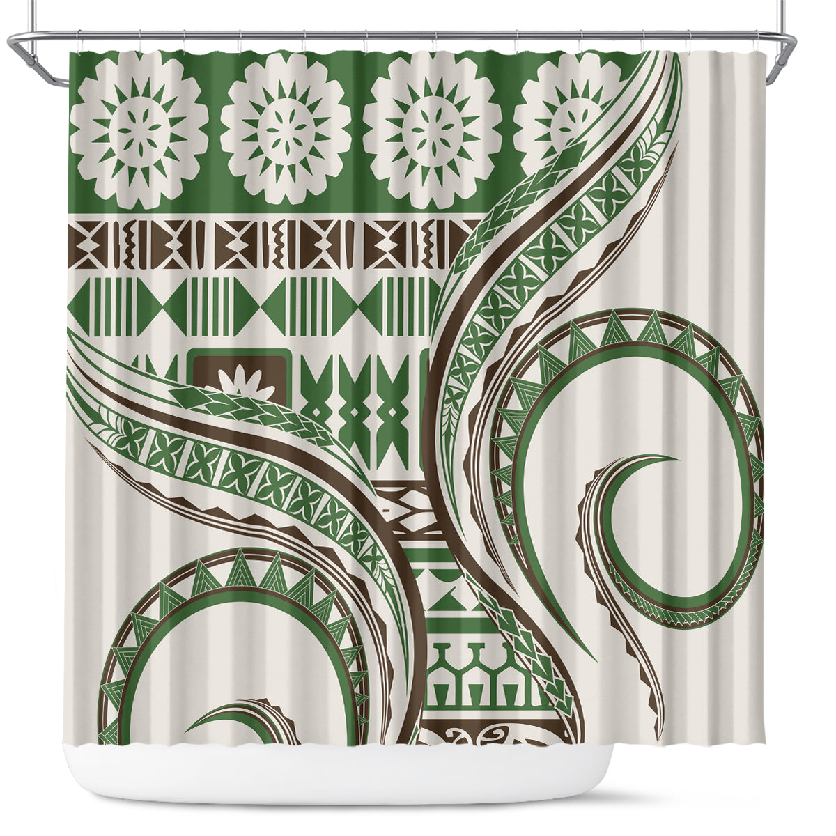 Hawaiian Hibiscus Tribal Vintage Motif Shower Curtain Ver 7 LT9 Green - Polynesian Pride