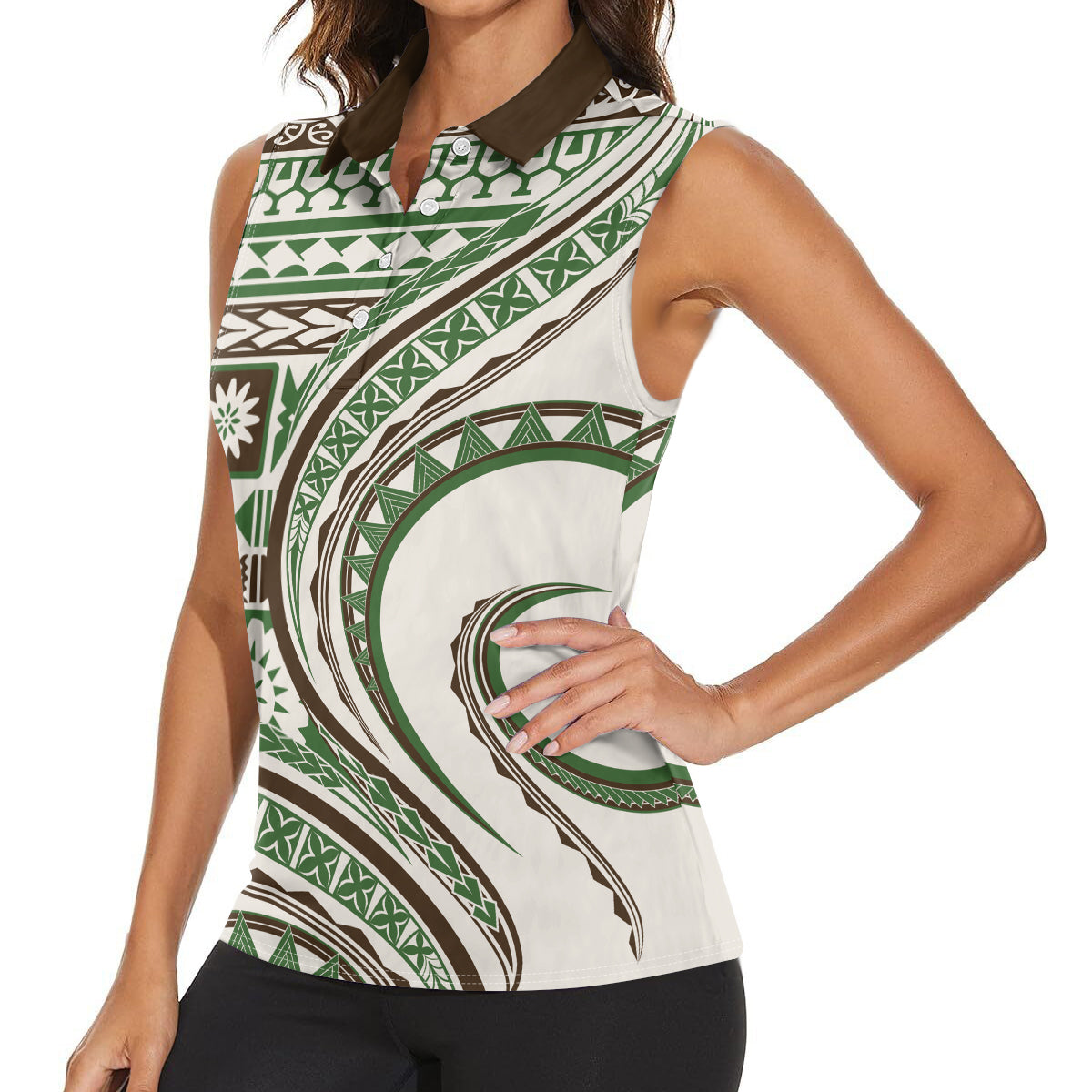 Hawaiian Hibiscus Tribal Vintage Motif Women Sleeveless Polo Shirt Ver 7