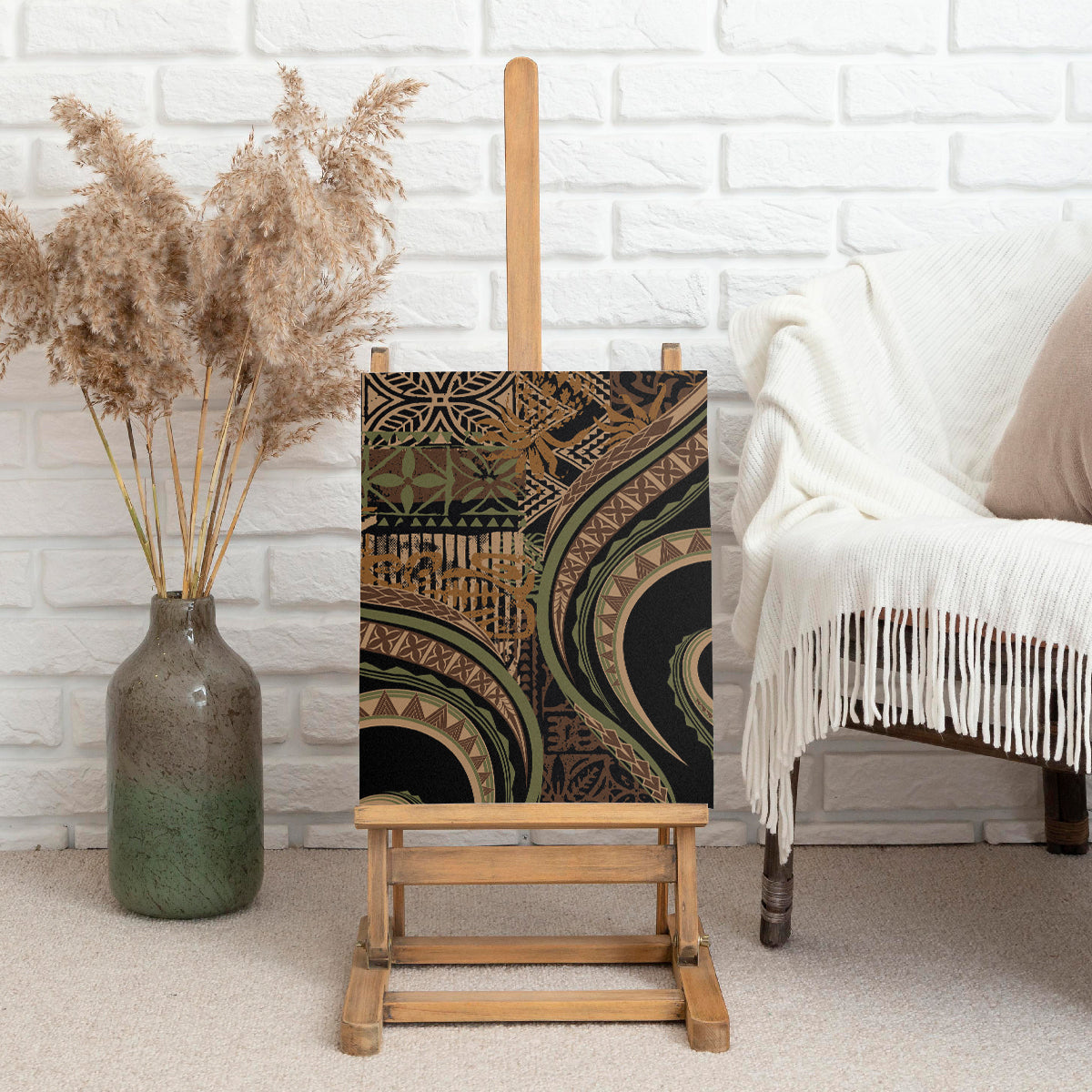 Hawaiian Hibiscus Tribal Vintage Motif Canvas Wall Art Ver 8