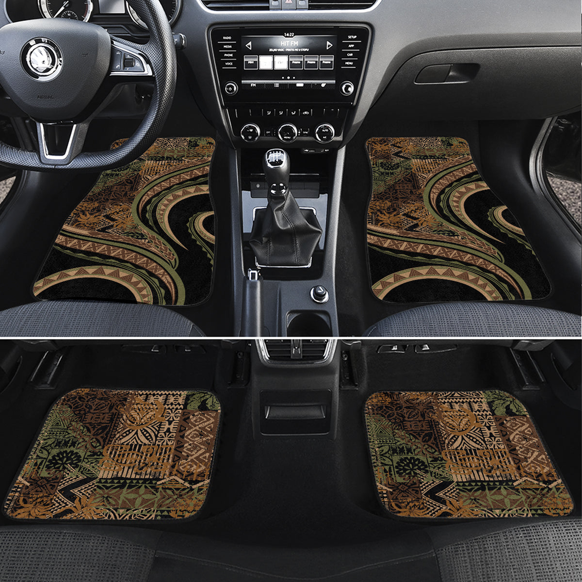 Hawaiian Hibiscus Tribal Vintage Motif Car Mats Ver 8 LT9 Set 4pcs Brown - Polynesian Pride