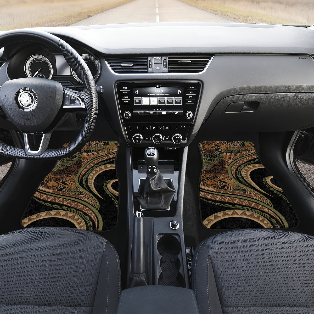 Hawaiian Hibiscus Tribal Vintage Motif Car Mats Ver 8 LT9 Set 2pcs - Front Brown - Polynesian Pride
