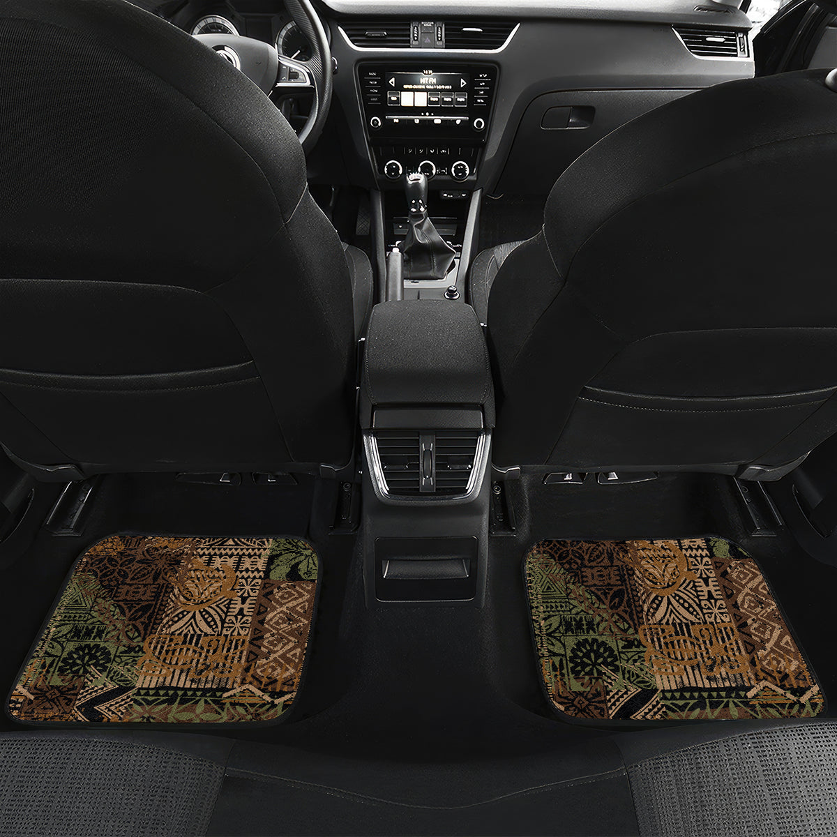 Hawaiian Hibiscus Tribal Vintage Motif Car Mats Ver 8 LT9 Set 2pcs - Back Brown - Polynesian Pride