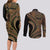 Hawaiian Hibiscus Tribal Vintage Motif Couples Matching Long Sleeve Bodycon Dress and Long Sleeve Button Shirt Ver 8