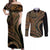 Hawaiian Hibiscus Tribal Vintage Motif Couples Matching Off Shoulder Maxi Dress and Long Sleeve Button Shirt Ver 8