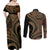 Hawaiian Hibiscus Tribal Vintage Motif Couples Matching Off Shoulder Maxi Dress and Long Sleeve Button Shirt Ver 8