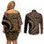 Hawaiian Hibiscus Tribal Vintage Motif Couples Matching Off Shoulder Short Dress and Long Sleeve Button Shirt Ver 8