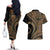 Hawaiian Hibiscus Tribal Vintage Motif Couples Matching Off The Shoulder Long Sleeve Dress and Hawaiian Shirt Ver 8