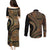 Hawaiian Hibiscus Tribal Vintage Motif Couples Matching Puletasi and Long Sleeve Button Shirt Ver 8