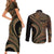 Hawaiian Hibiscus Tribal Vintage Motif Couples Matching Short Sleeve Bodycon Dress and Long Sleeve Button Shirt Ver 8
