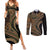 Hawaiian Hibiscus Tribal Vintage Motif Couples Matching Summer Maxi Dress and Long Sleeve Button Shirt Ver 8