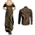 Hawaiian Hibiscus Tribal Vintage Motif Couples Matching Summer Maxi Dress and Long Sleeve Button Shirt Ver 8