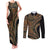 Hawaiian Hibiscus Tribal Vintage Motif Couples Matching Tank Maxi Dress and Long Sleeve Button Shirt Ver 8