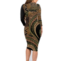 Hawaiian Hibiscus Tribal Vintage Motif Family Matching Long Sleeve Bodycon Dress and Hawaiian Shirt Ver 8 LT9 - Polynesian Pride