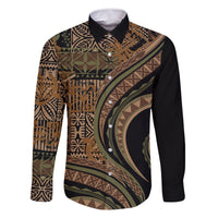 Hawaiian Hibiscus Tribal Vintage Motif Family Matching Mermaid Dress and Hawaiian Shirt Ver 8 LT9 Dad's Shirt - Long Sleeve Brown - Polynesian Pride