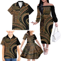 Hawaiian Hibiscus Tribal Vintage Motif Family Matching Off The Shoulder Long Sleeve Dress and Hawaiian Shirt Ver 8 LT9 - Polynesian Pride