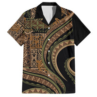 Hawaiian Hibiscus Tribal Vintage Motif Family Matching Off The Shoulder Long Sleeve Dress and Hawaiian Shirt Ver 8 LT9 Dad's Shirt - Short Sleeve Brown - Polynesian Pride