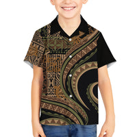 Hawaiian Hibiscus Tribal Vintage Motif Family Matching Puletasi and Hawaiian Shirt Ver 8 LT9 Son's Shirt Brown - Polynesian Pride