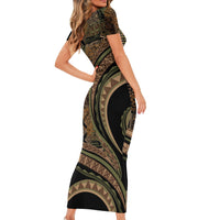 Hawaiian Hibiscus Tribal Vintage Motif Family Matching Short Sleeve Bodycon Dress and Hawaiian Shirt Ver 8 LT9 - Polynesian Pride