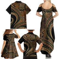 Hawaiian Hibiscus Tribal Vintage Motif Family Matching Summer Maxi Dress and Hawaiian Shirt Ver 8 LT9 - Polynesian Pride