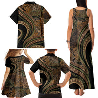 Hawaiian Hibiscus Tribal Vintage Motif Family Matching Tank Maxi Dress and Hawaiian Shirt Ver 8 LT9 - Polynesian Pride