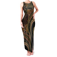 Hawaiian Hibiscus Tribal Vintage Motif Family Matching Tank Maxi Dress and Hawaiian Shirt Ver 8 LT9 Mom's Dress Brown - Polynesian Pride