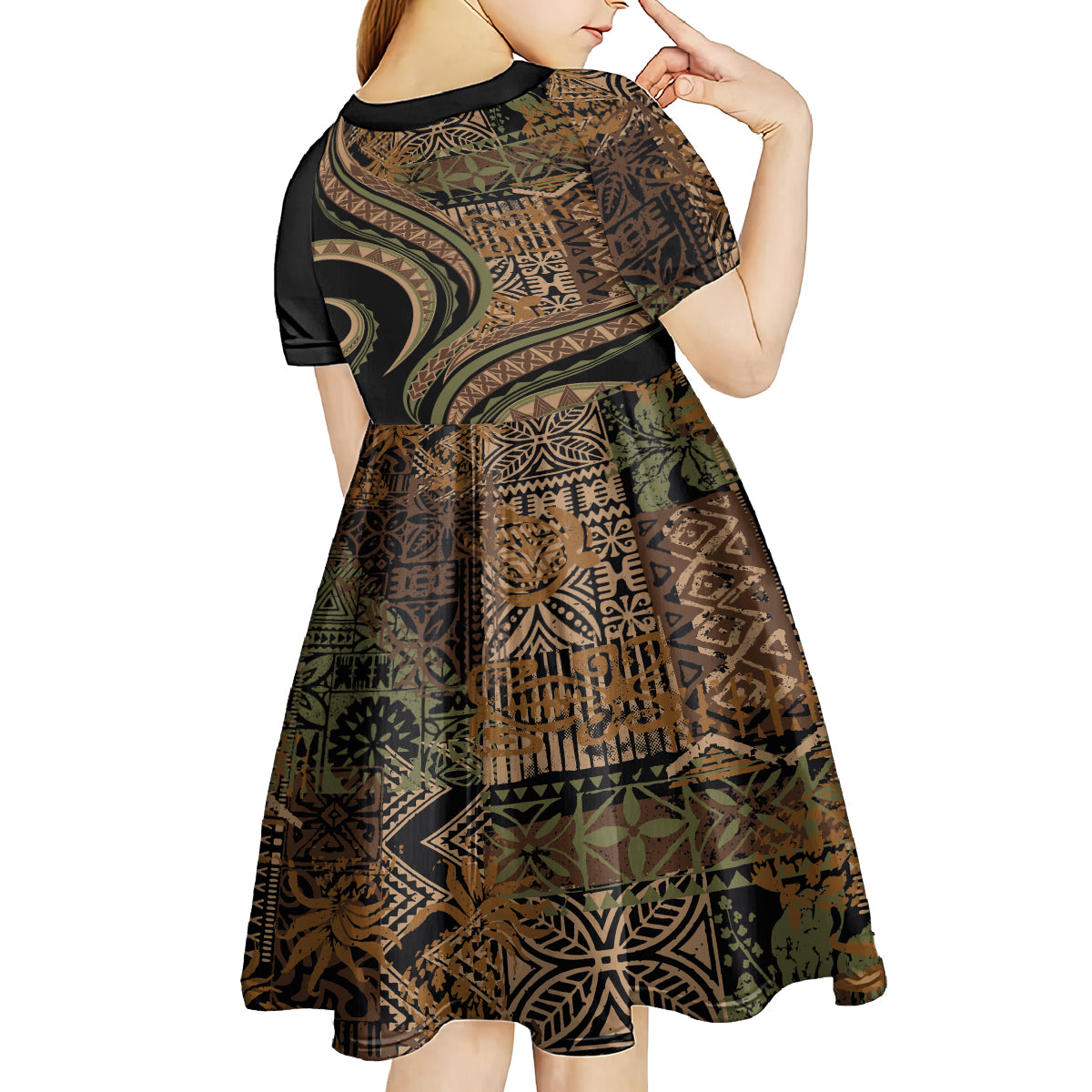 Hawaiian Hibiscus Tribal Vintage Motif Kid Short Sleeve Dress Ver 8