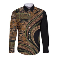 Hawaiian Hibiscus Tribal Vintage Motif Long Sleeve Button Shirt Ver 8 LT9 Unisex Brown - Polynesian Pride