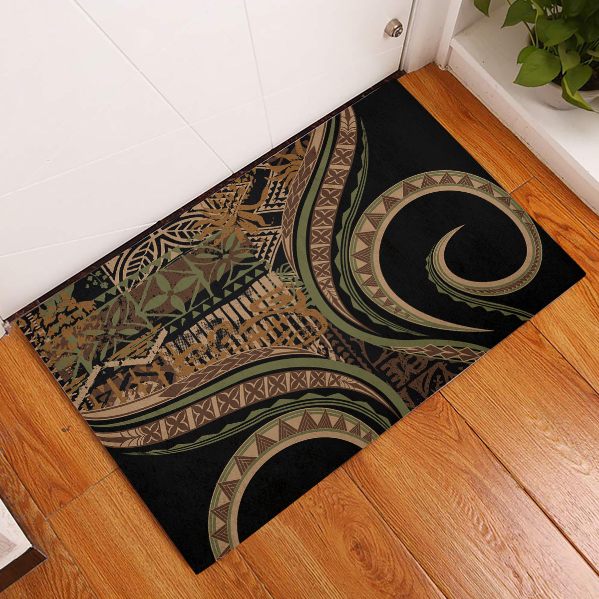 Hawaiian Hibiscus Tribal Vintage Motif Rubber Doormat Ver 8