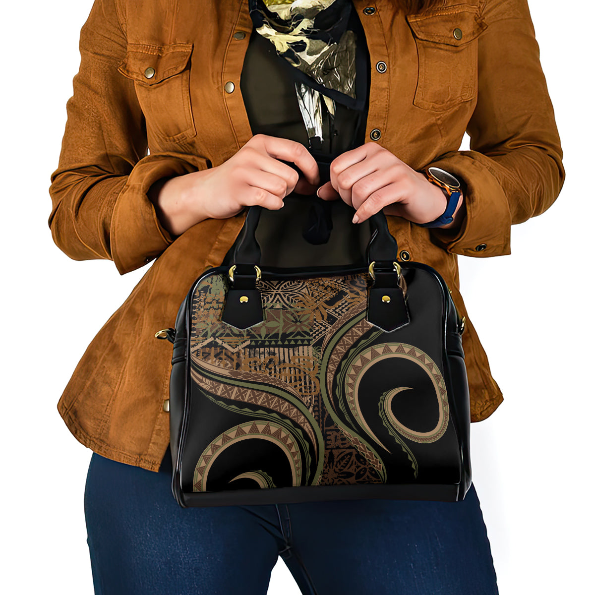 Hawaiian Hibiscus Tribal Vintage Motif Shoulder Handbag Ver 8