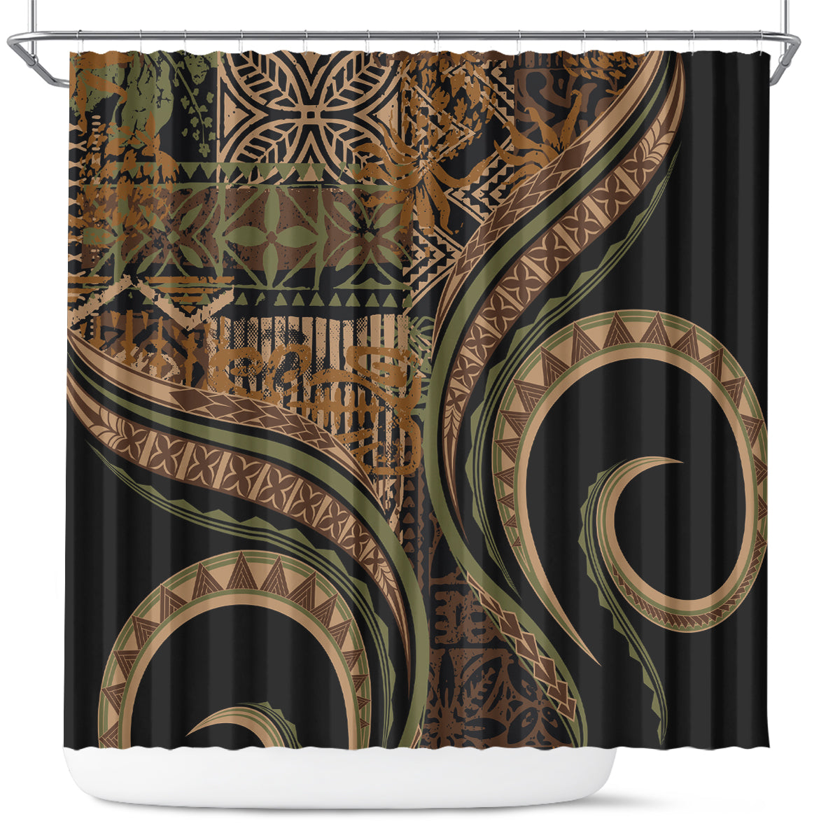 Hawaiian Hibiscus Tribal Vintage Motif Shower Curtain Ver 8 LT9 Brown - Polynesian Pride