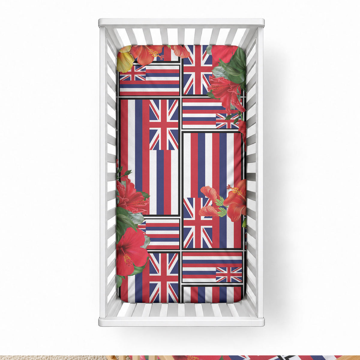 Hawaii Hibiscus Lei Baby Bed Cover Hawaiian Flag Motif LT9 28 × 52 in Red - Polynesian Pride